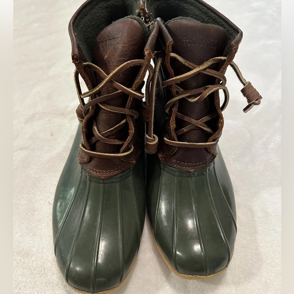 Sperry Top-Spider Saltwater Waterproof Leather Duck Boots Size 9 Green & Brown - Picture 1 of 7